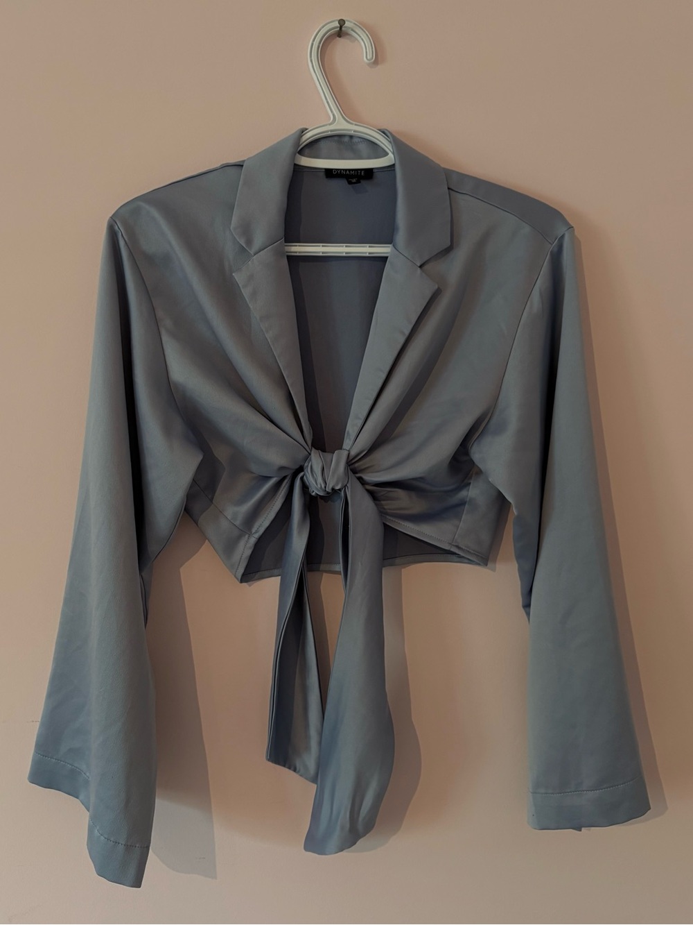 Tie-Front Silky Cropped Top - Slate Blue